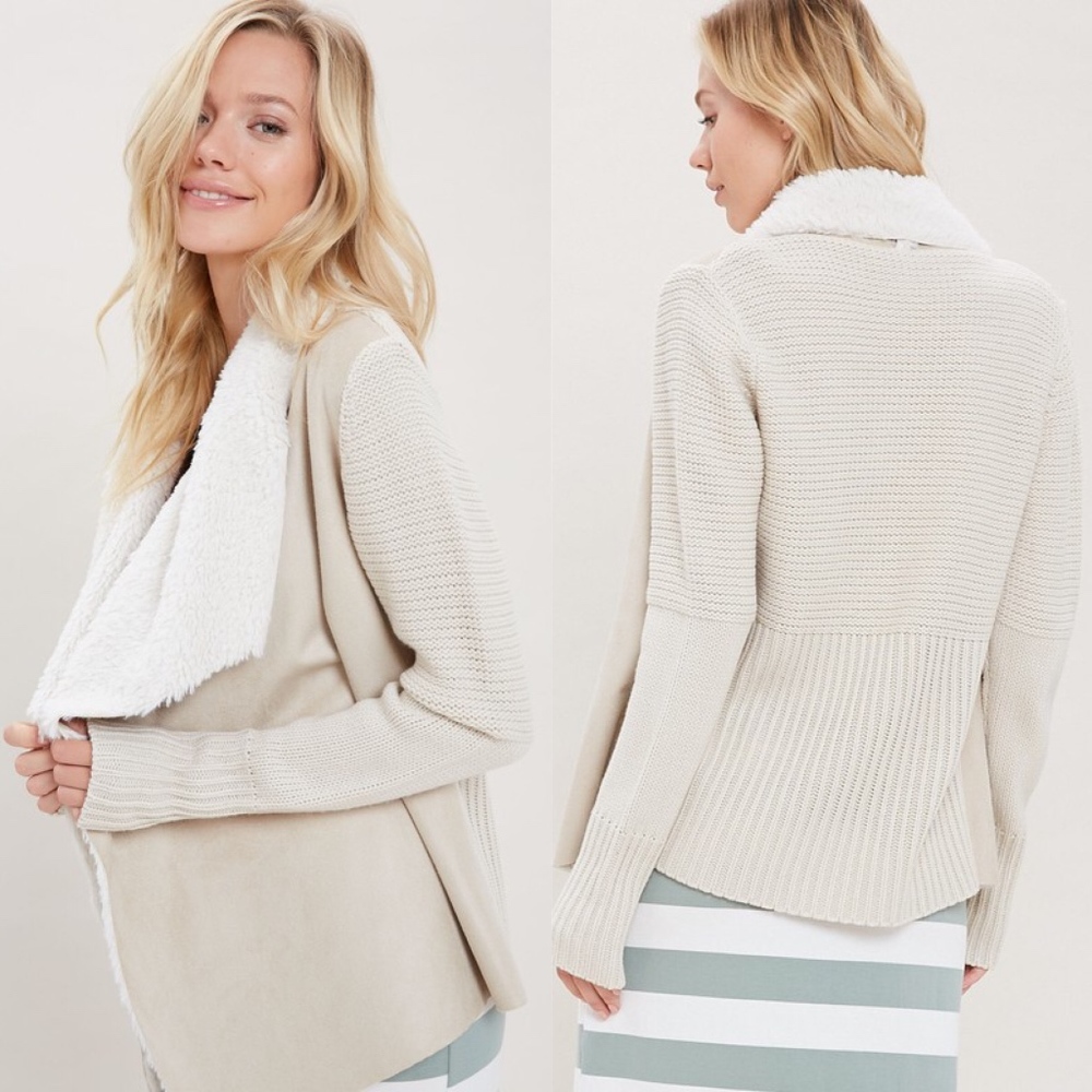 29 - Cozy Vegan Suede Shearling Lapel Jacket - Picture 3 of 3